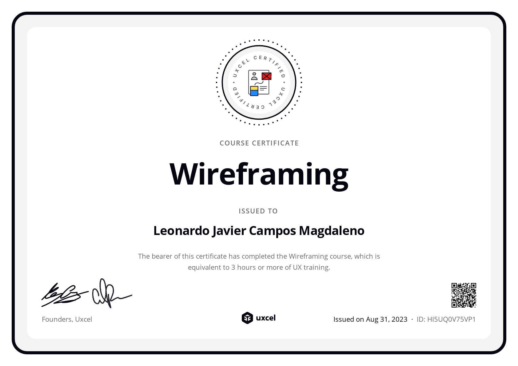 Leonardo Javier Campos Magdaleno's certificate
